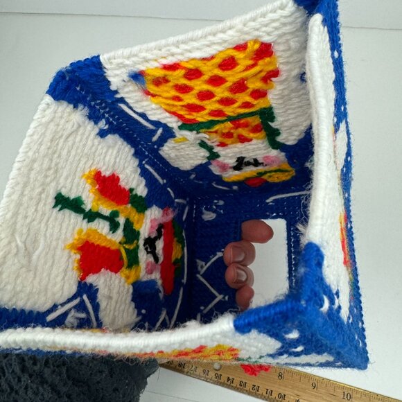 Vtg Handmade Square Blue Tissue Box Cover Snowman Winter Plastic Canvas Yarn - Picture 11 of 11